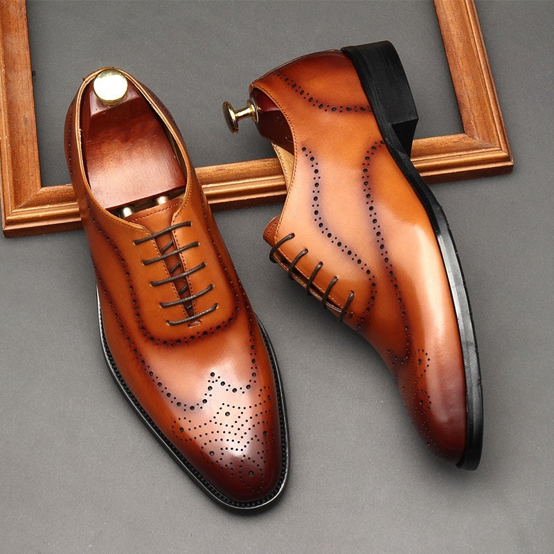 AMAZONY 2025 Brand new Collection Leather Shoes Men's British Pointed Toe Business Formal Wear Lace-up Shoes Men