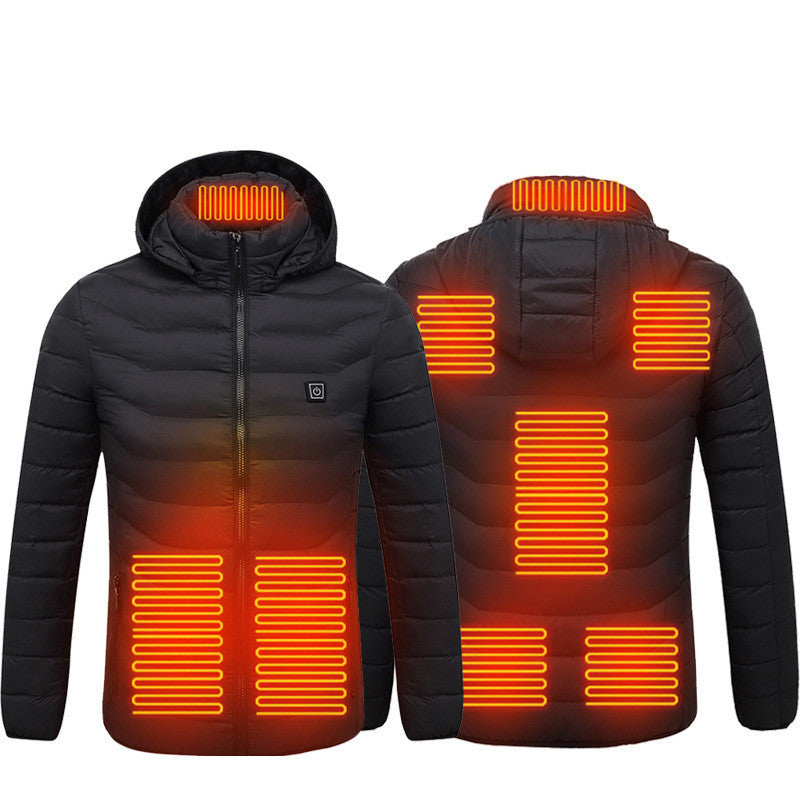 NEW 2024 Men Heated Puffer Jacket Electric Heating Coat Insulated Hood Windbreaker 9Heat Zones