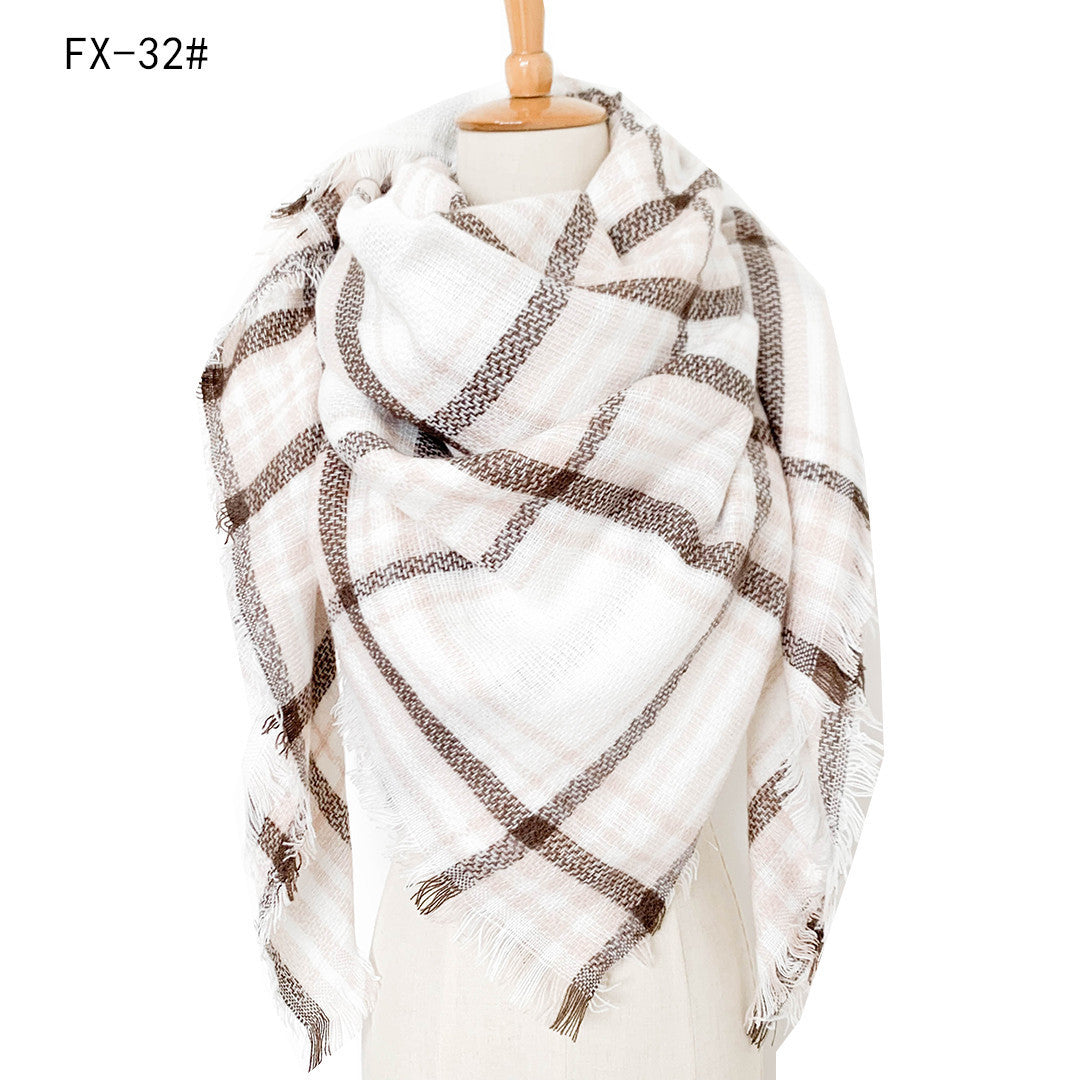 Cashmere-like Double-sided Colorful Plaid Scarf