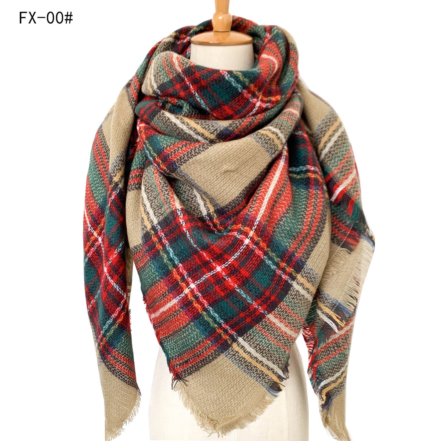 Cashmere-like Double-sided Colorful Plaid Scarf