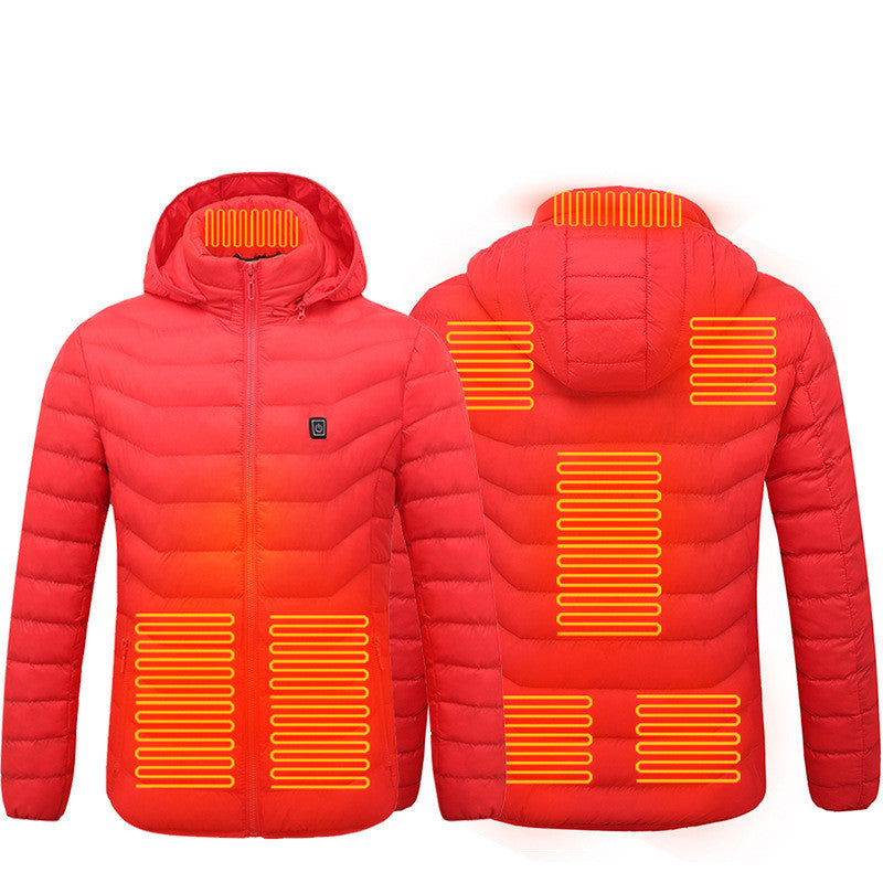 NEW 2024 Men Heated Puffer Jacket Electric Heating Coat Insulated Hood Windbreaker 9Heat Zones