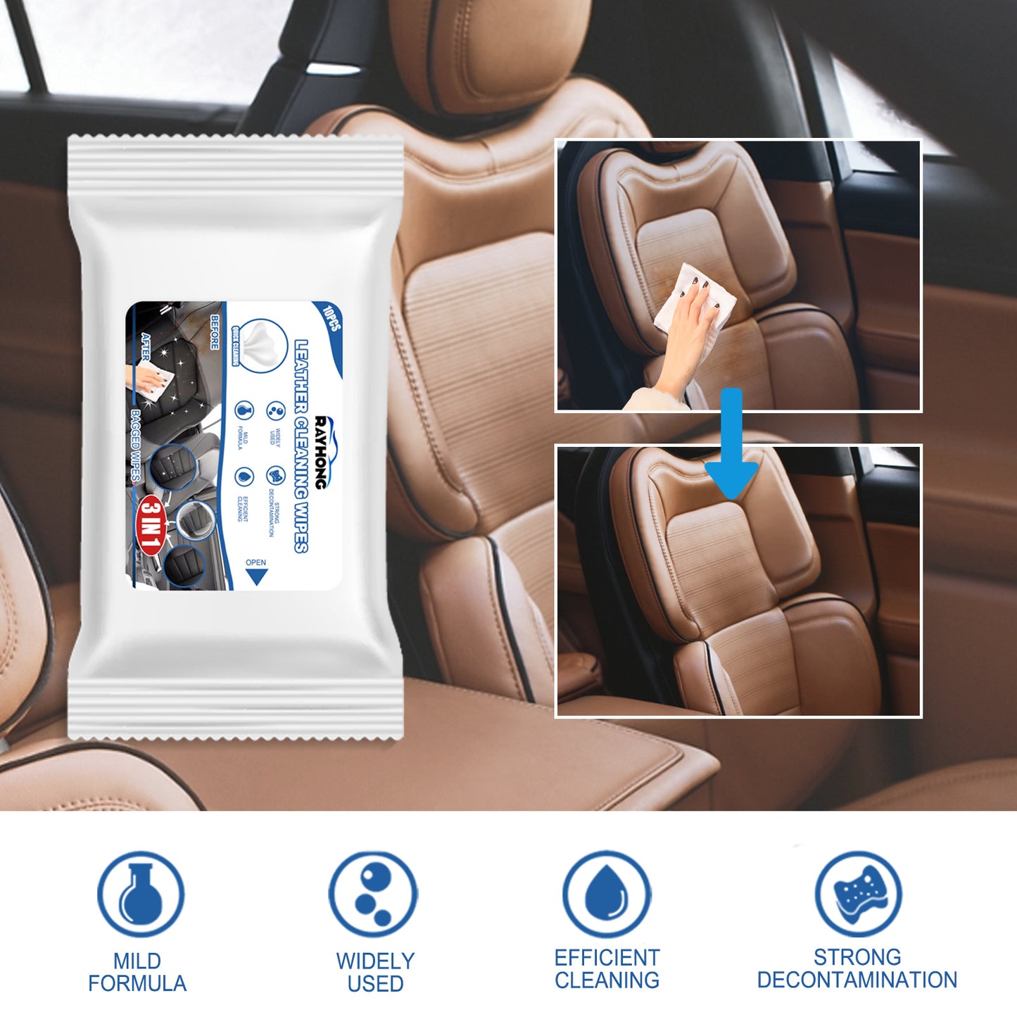 Car Leather Cleaning Wipes Wash-free Cleaning Decontamination