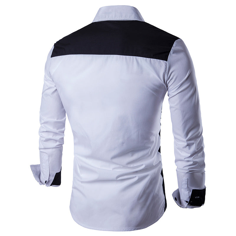 Men's pointed collar long sleeve spliced shirt