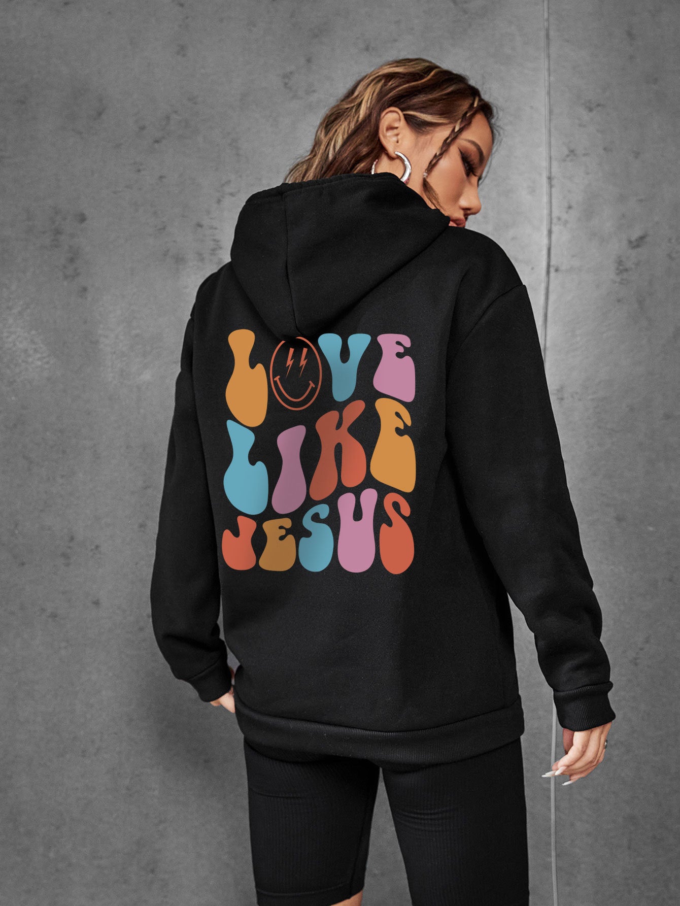 NEW 2024-2025 Brushed Hoody Back Letter Printed Kangaroo Pocket Drawstring Printed Hooded Sweater
