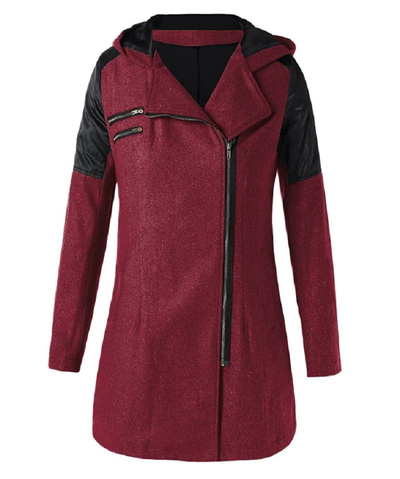 Foreign trade explosions Europe and the United States New oblique zipper hooded thick warm women's woolen coat long women's windbreaker