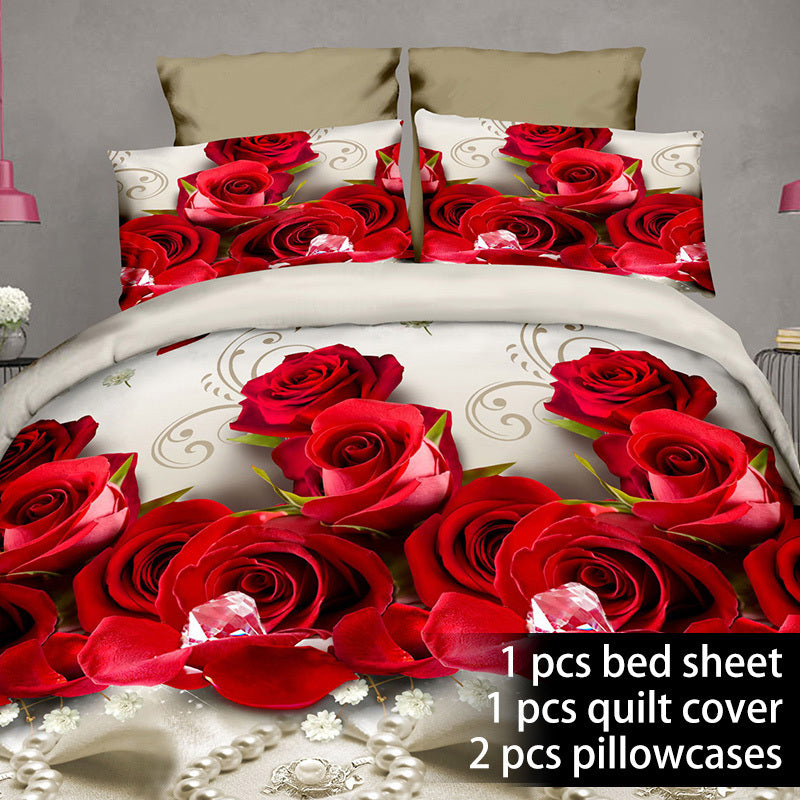 Four-piece set on 3D quilt bed