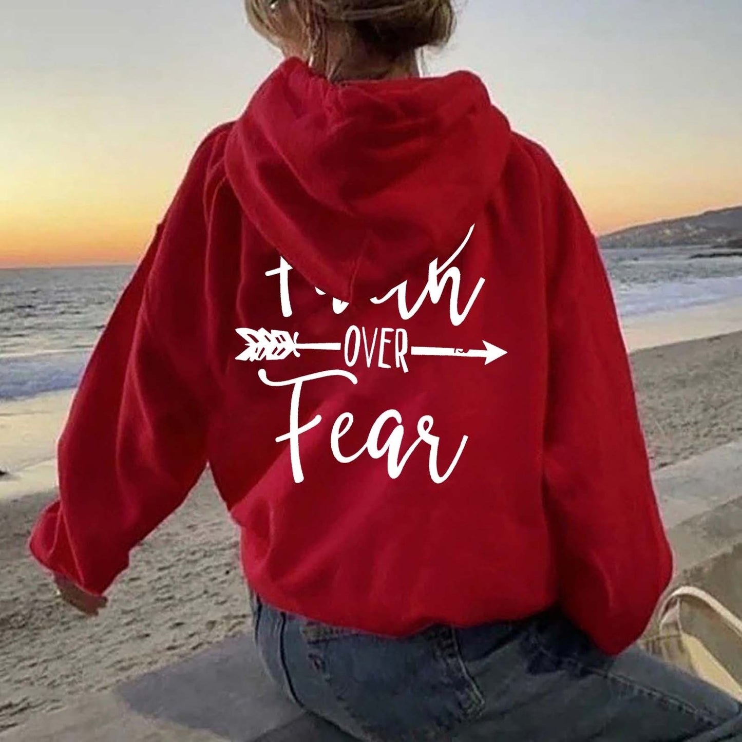 NEW 2024-2025 Plain Letter Printed Kangaroo Pocket Drawstring Women's Brushed Hoody