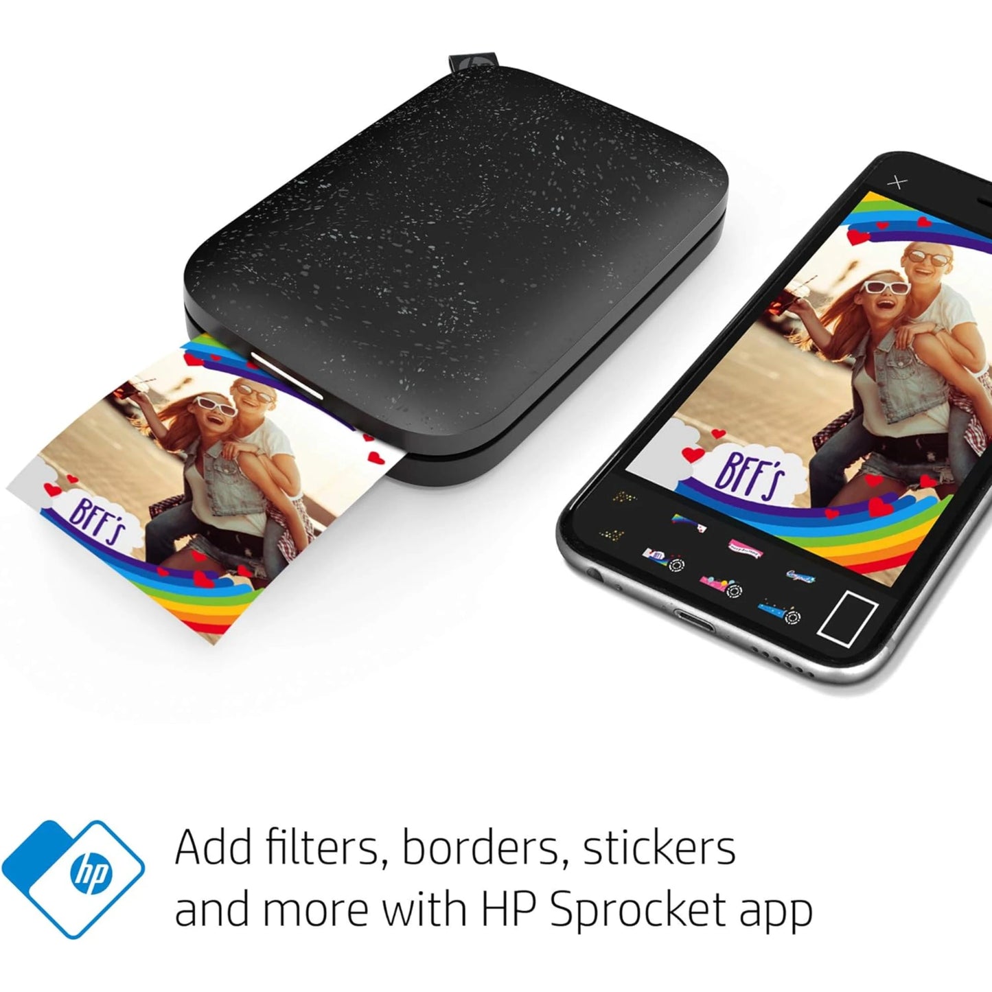 HP Sprocket Portable 2x3" Instant Photo Printer (Black Noir), Prints From iOS or Android Devices