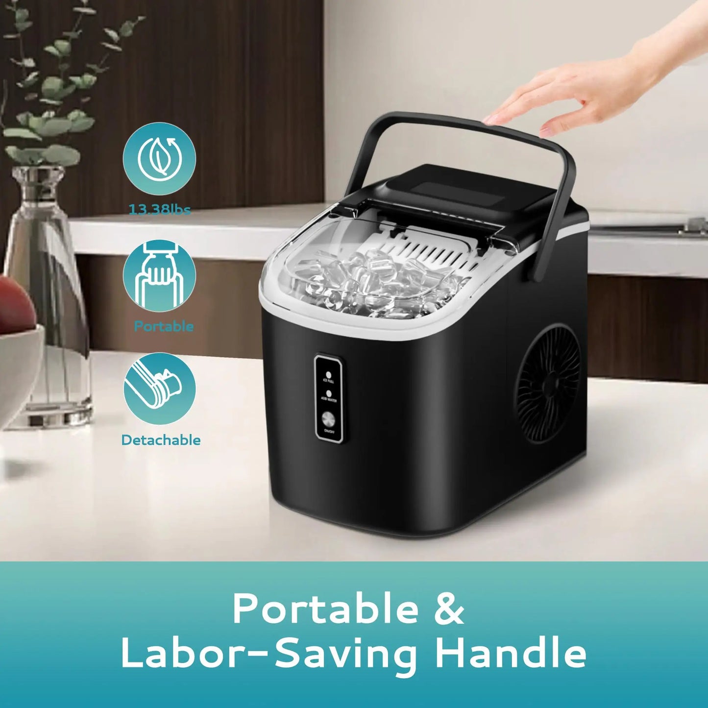 SIMZLIFE Portable Ice Machine 9 Cubes in 6 Mins Ice Maker Machine 26.5lbs/Day Auto-Cleaning Countertop for Home Kitchen Camping