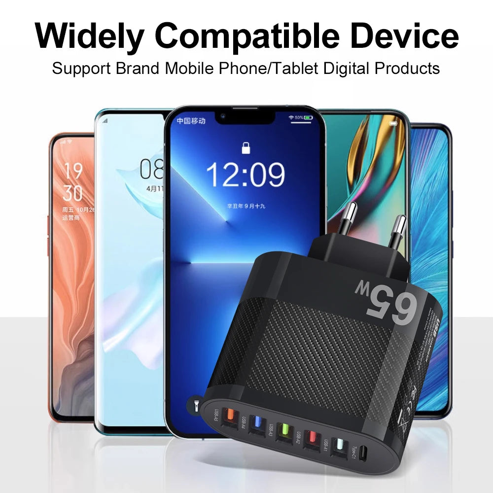 65W USB C Charger PD Fast Charging Universal Phone Charger Power Adapter for iPhone 15 14 Xiaomi Samsung EU US Wall Plug Charger BUY ONE GET A FREE LAPTOP STAND