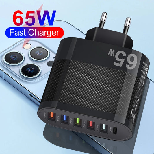 65W USB C Charger PD Fast Charging Universal Phone Charger Power Adapter for iPhone 15 14 Xiaomi Samsung EU US Wall Plug Charger BUY ONE GET A FREE LAPTOP STAND