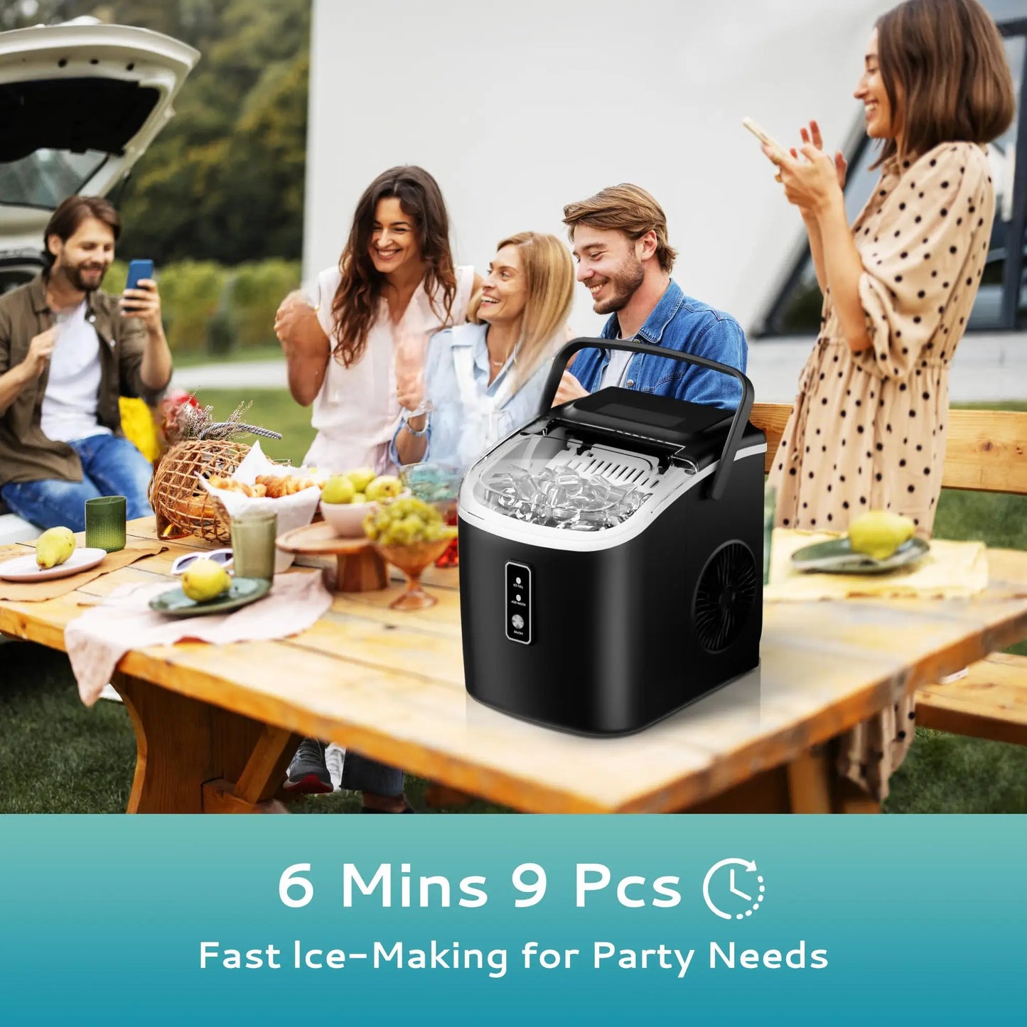 SIMZLIFE Portable Ice Machine 9 Cubes in 6 Mins Ice Maker Machine 26.5lbs/Day Auto-Cleaning Countertop for Home Kitchen Camping