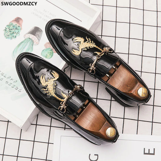 TINTINOS Black Patent Leather Shoes Men Loafers Men Pointed Toe Dress Shoes Fashion Cover Shoes for Men 2024 Chaussure Homme Luxe Marque