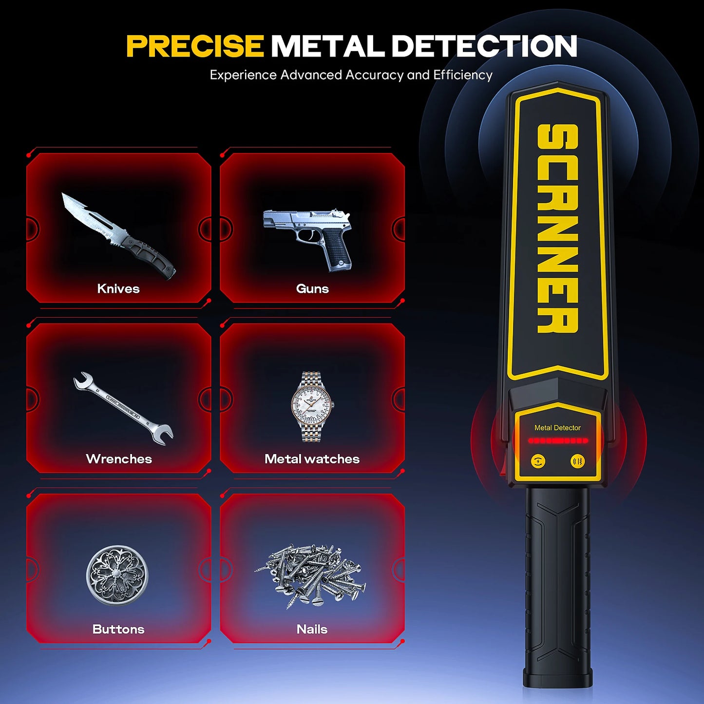 Portable High Sensitivity Metal Detector with AA 9V LED Indication ABS Material It Can Be Used Both Indoors and Outdoors
