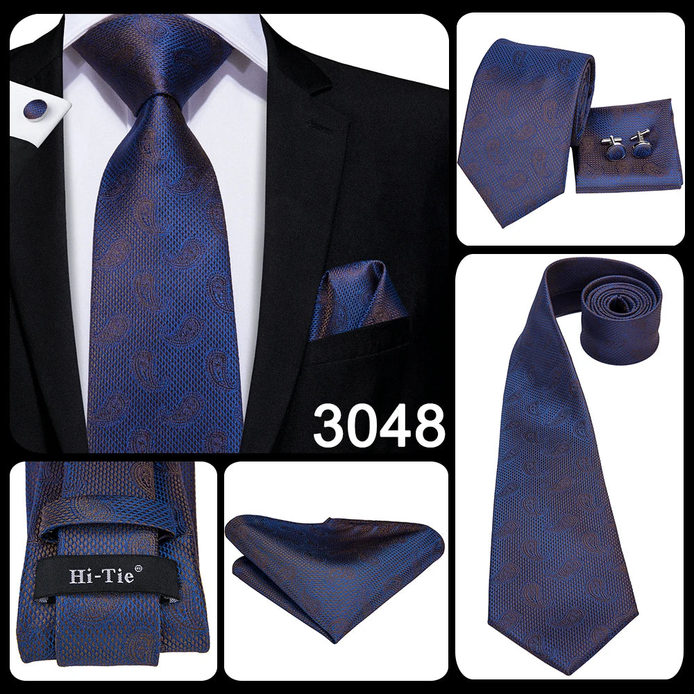 New 2025 Clasic Grey Tie for Men Silk Fabric Jacquard Woven Tie Hanky Cufflinks Set for Men Designer Fashion Silk Ties SN-1466