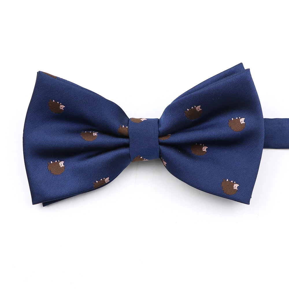 2025 New Men Bow Ties 100% Microfiber Jacquard Woven Blue Cartoon Animal Pattern Bowtie For Party Wedding Festival Family Gift