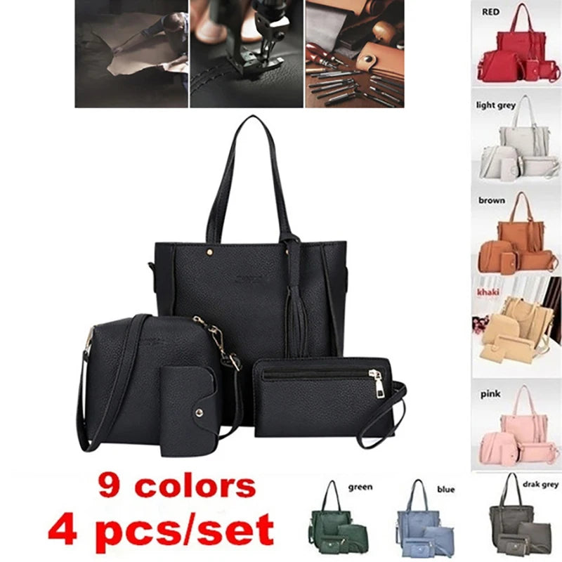 AMAZONY 2024 4pcs/set Handbag Messenger Bag Set Ladies Leather Bag Set Polyester Shoulder Bag 9 Colors