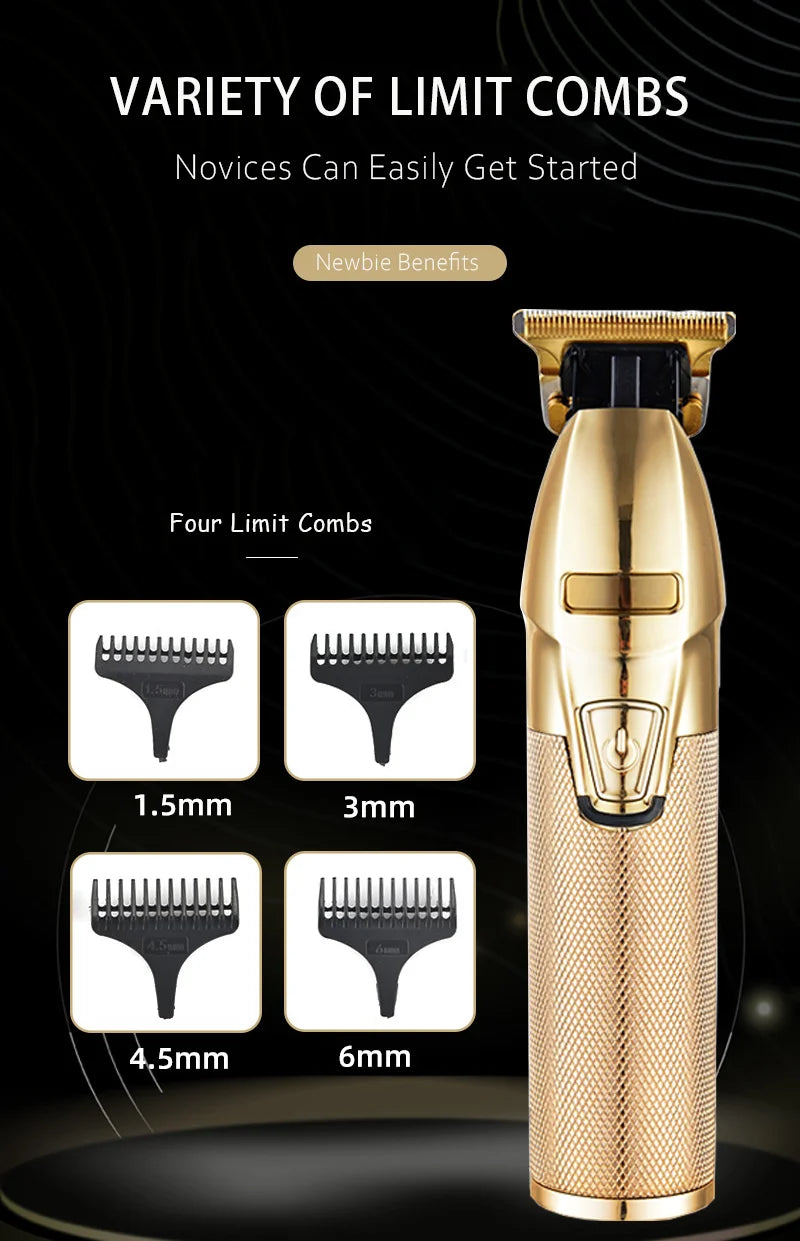 Professional Cordless Electric Clippers for Men  2025 Waterproof Beard Hair Cut Machine USB Power Source 1pcs Gold Metal Trimmer USA