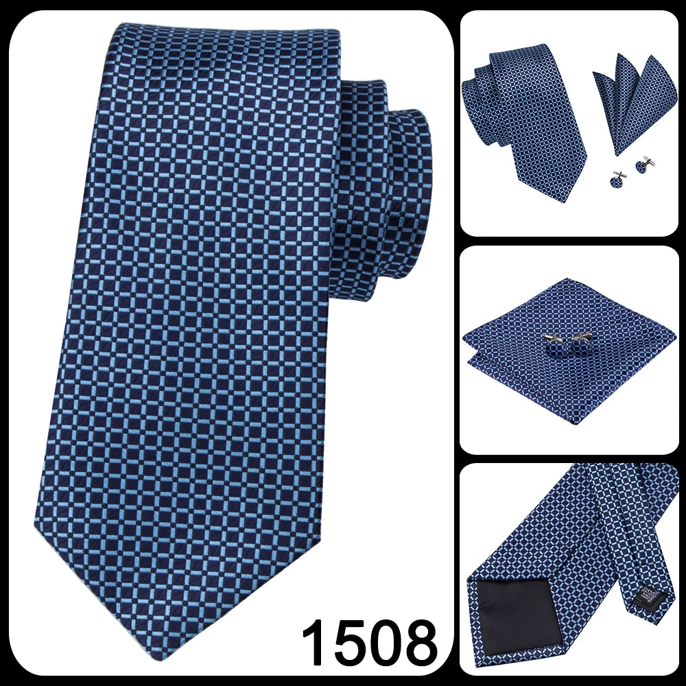 New 2025 Clasic Grey Tie for Men Silk Fabric Jacquard Woven Tie Hanky Cufflinks Set for Men Designer Fashion Silk Ties SN-1466