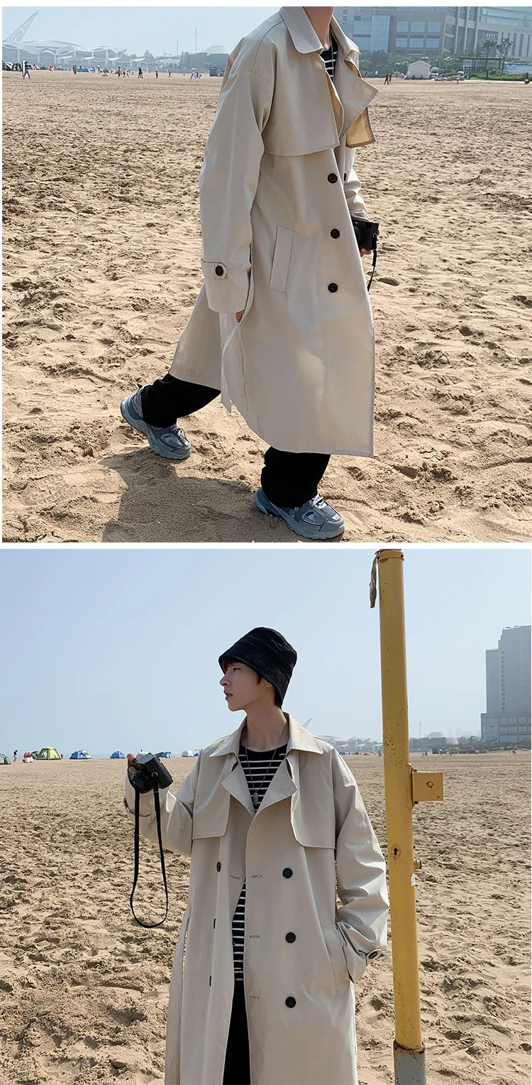 New Collections Autumn and Winter 2024-2025  trench coat mens Korean style Male Streetwear Windbreaker Trenchcoat Men Solid  coats for men Casual Loose Long Overcoat