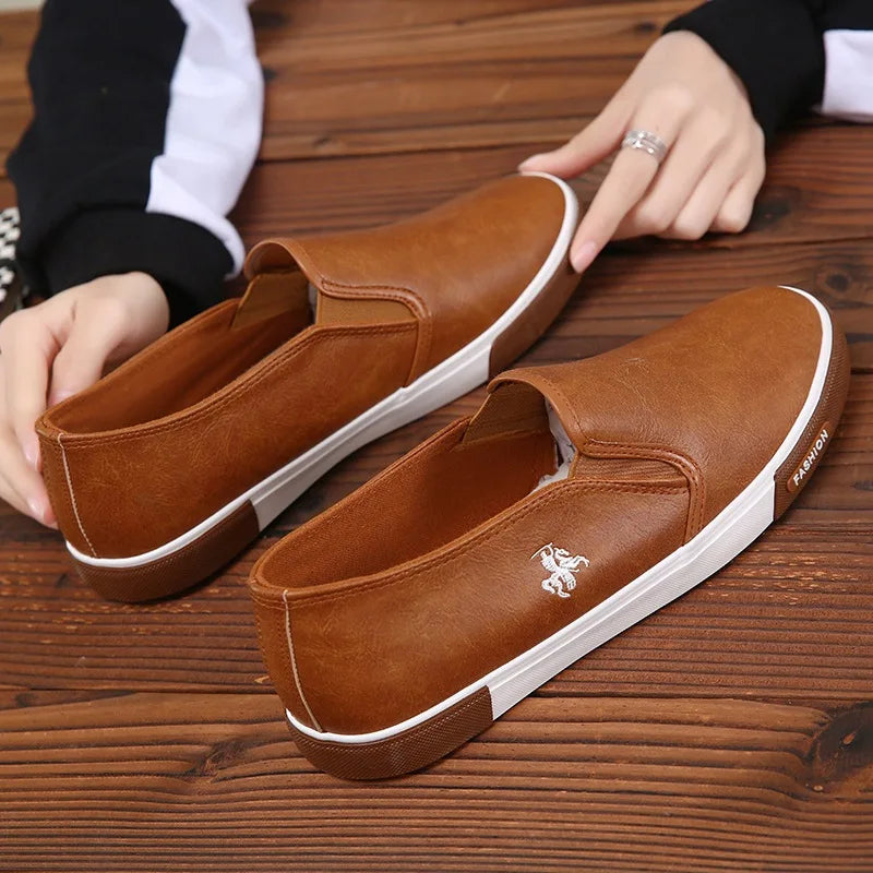Men's New 2025 Casual Skateboarding Leather Shoes Soft Sole Breathable Business Anti-Slip Comfortable Low Cut Board Sneakers