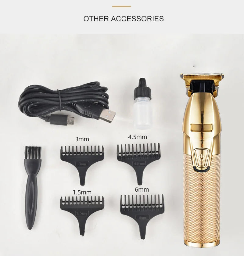 Professional Cordless Electric Clippers for Men  2025 Waterproof Beard Hair Cut Machine USB Power Source 1pcs Gold Metal Trimmer USA