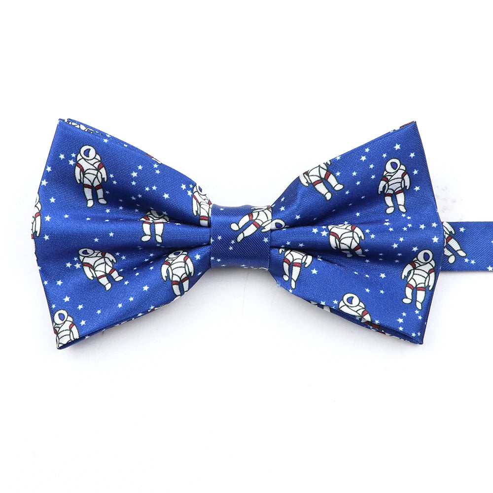 2025 New Men Bow Ties 100% Microfiber Jacquard Woven Blue Cartoon Animal Pattern Bowtie For Party Wedding Festival Family Gift