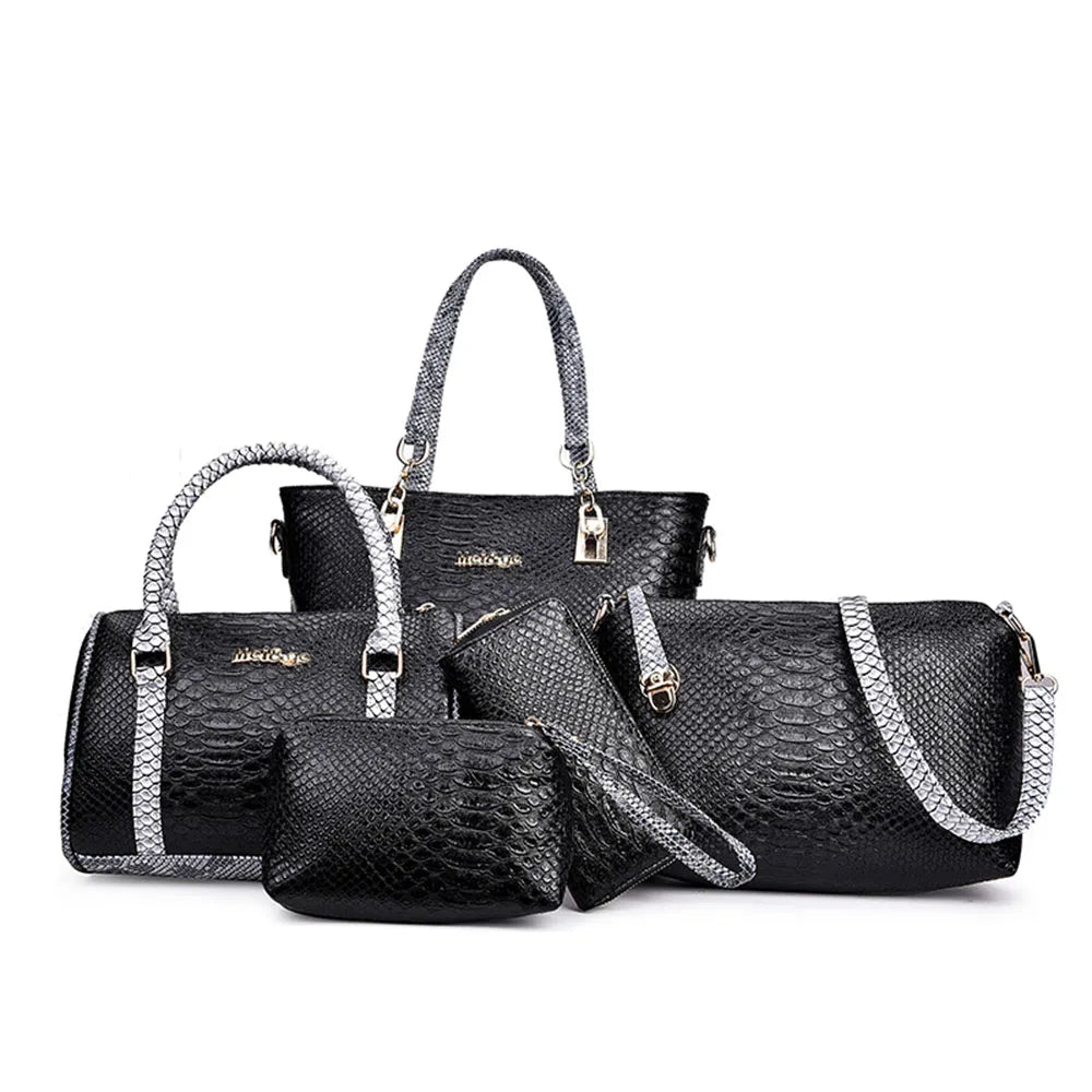 5pcs Bags Set For Women Leather Handbags Fashion Shoulder Crossbody Bag Ladies Handbags Tote Clutch Purse Handbag Composite Bag