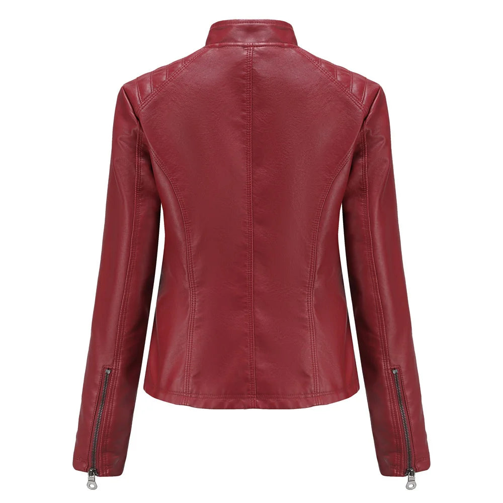 New In 2024 Spring Autumn Women's Pu Leather Jacket Fashion Casual Streetwear Coats Office Lady Black Zipper Jackets Outerwear