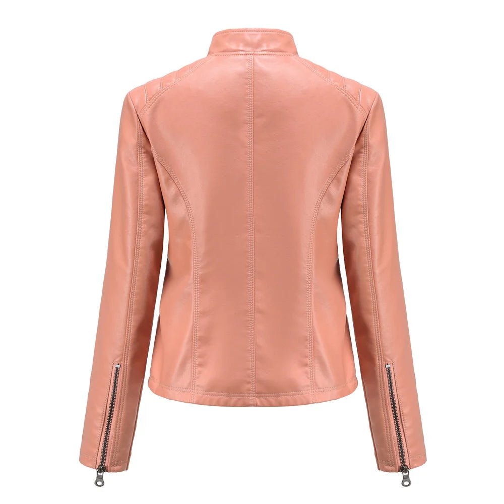 New In 2024 Spring Autumn Women's Pu Leather Jacket Fashion Casual Streetwear Coats Office Lady Black Zipper Jackets Outerwear