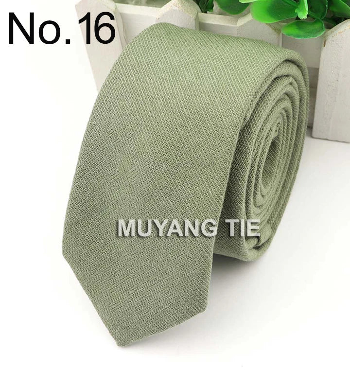 New 2025 Solid Color 6cm Width Tie Cotton Pure Colorful Slim Neckties for Wedding Ties Skinny Groom Necktie for Men