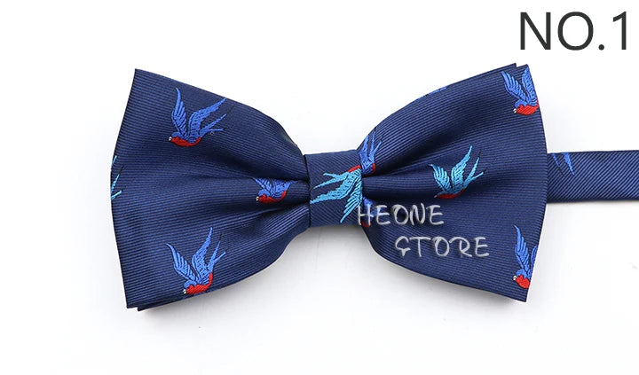2025 New Men Bow Ties 100% Microfiber Jacquard Woven Blue Cartoon Animal Pattern Bowtie For Party Wedding Festival Family Gift
