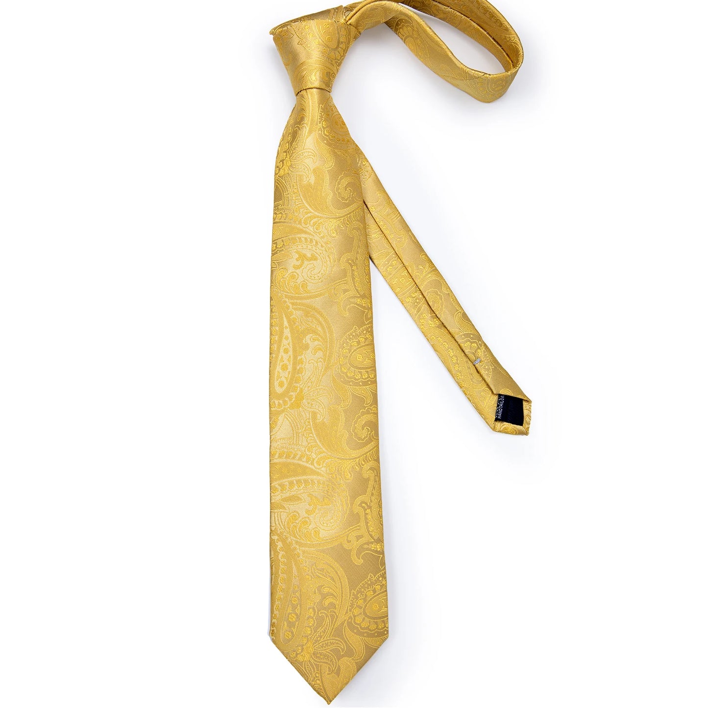 Brand New 2025 Mens Tie 100% Silk Classic Jacquard Woven 8cm Gold Yellow Formal Business Wedding Neck Tie Pocket Square Set Suit Cravat