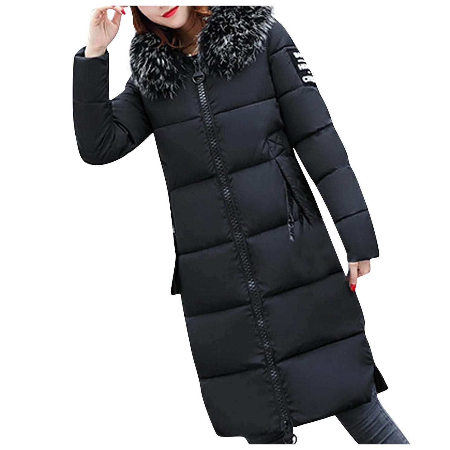 New 2024-2025 Women Autumn Winter Jacket Big Hair Collar Slim Waist Long Down Cotton Jacket Vintage Warm Coat Female Oversized long Parkas