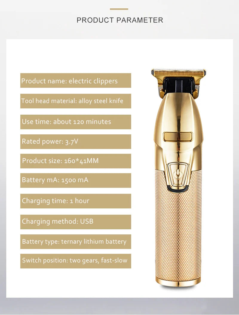 Professional Cordless Electric Clippers for Men  2025 Waterproof Beard Hair Cut Machine USB Power Source 1pcs Gold Metal Trimmer USA