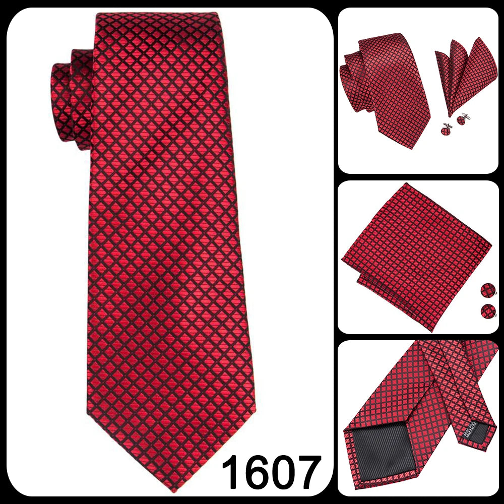 New 2025 Clasic Grey Tie for Men Silk Fabric Jacquard Woven Tie Hanky Cufflinks Set for Men Designer Fashion Silk Ties SN-1466