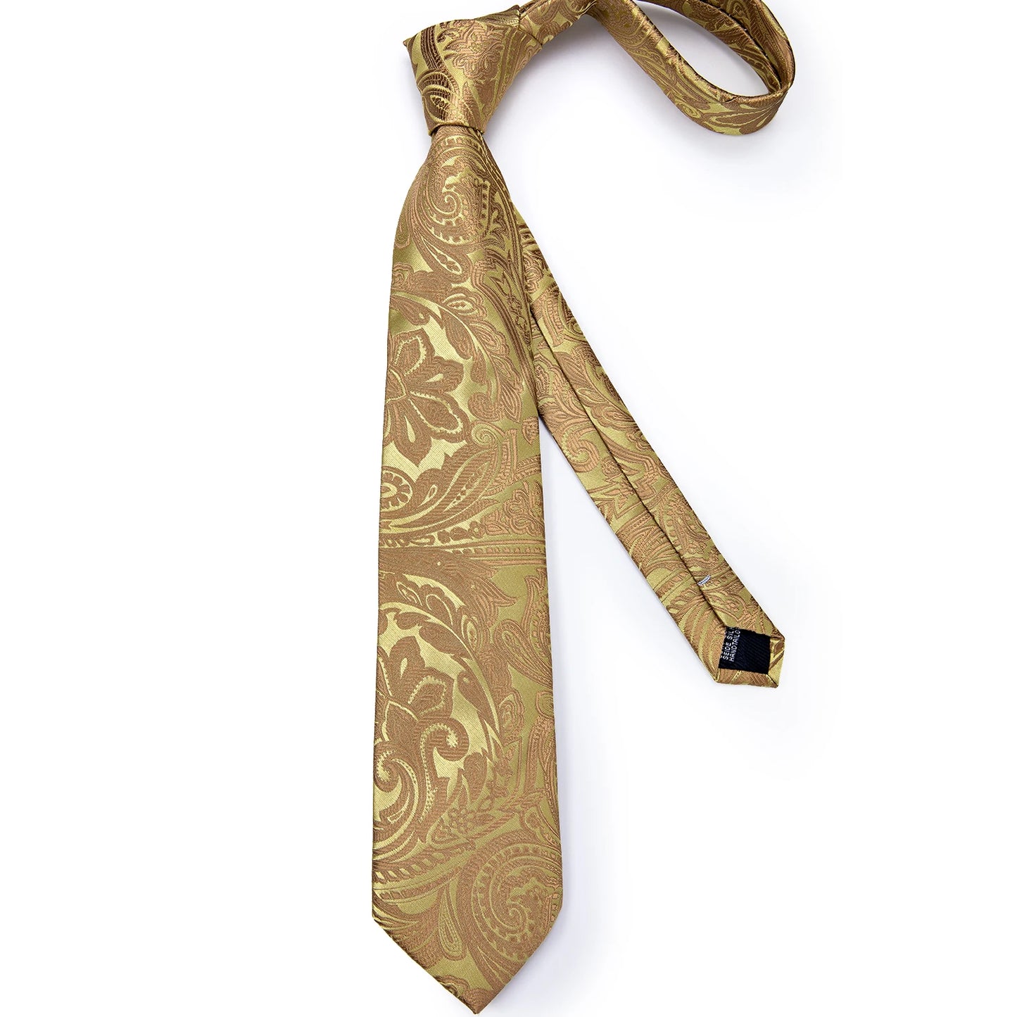 Brand New 2025 Mens Tie 100% Silk Classic Jacquard Woven 8cm Gold Yellow Formal Business Wedding Neck Tie Pocket Square Set Suit Cravat