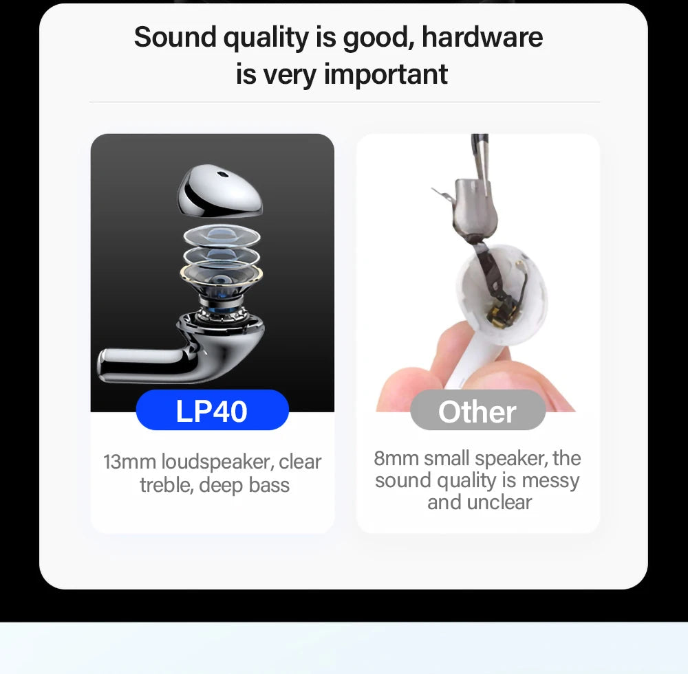 Original Lenovo LP40 wireless headphones TWS Bluetooth Earphones Touch Control Sport Headset Stereo Earbuds For Phone Android Special Gift A Free Laptop Stand is given when you buy one Lenovo LP40