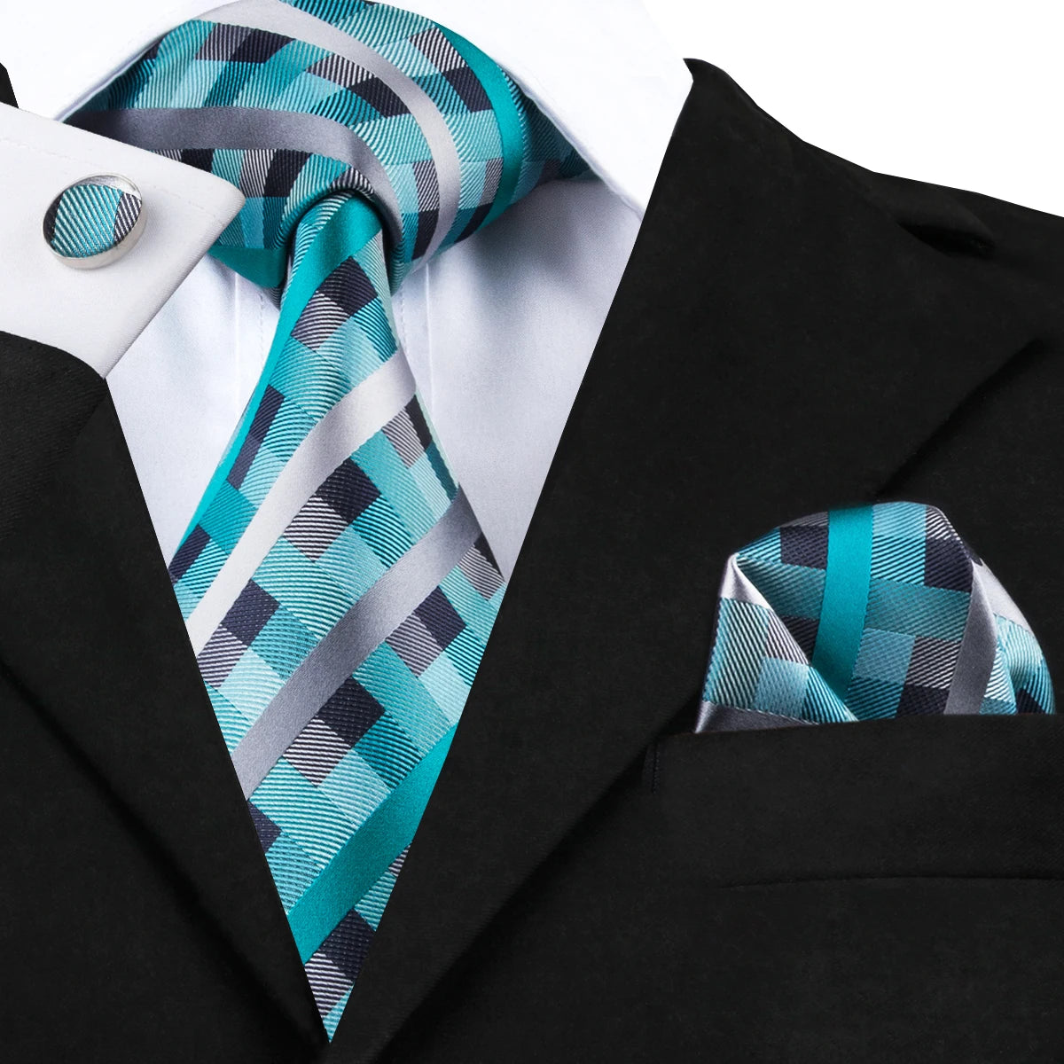 New 2025 Clasic Grey Tie for Men Silk Fabric Jacquard Woven Tie Hanky Cufflinks Set for Men Designer Fashion Silk Ties SN-1466