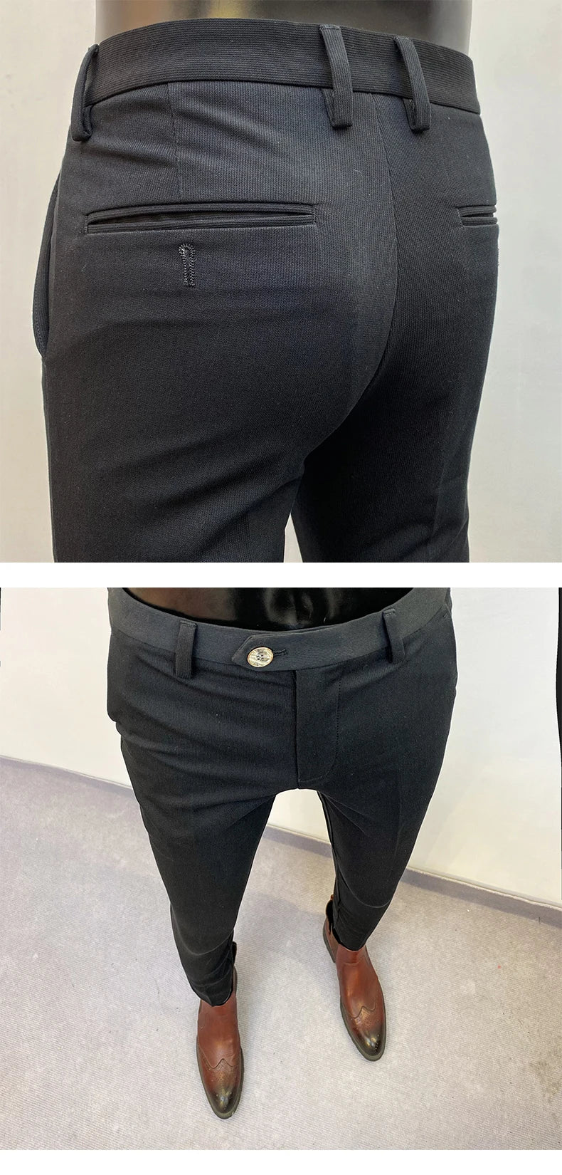 Men Suit Pants Formal Trousers Pantalone Hombre Stretch Slim Solid Color Casual Dress Full Length Pants Fashion New Men Clothing- FREE Laptop Stand is offer if you buy a pant