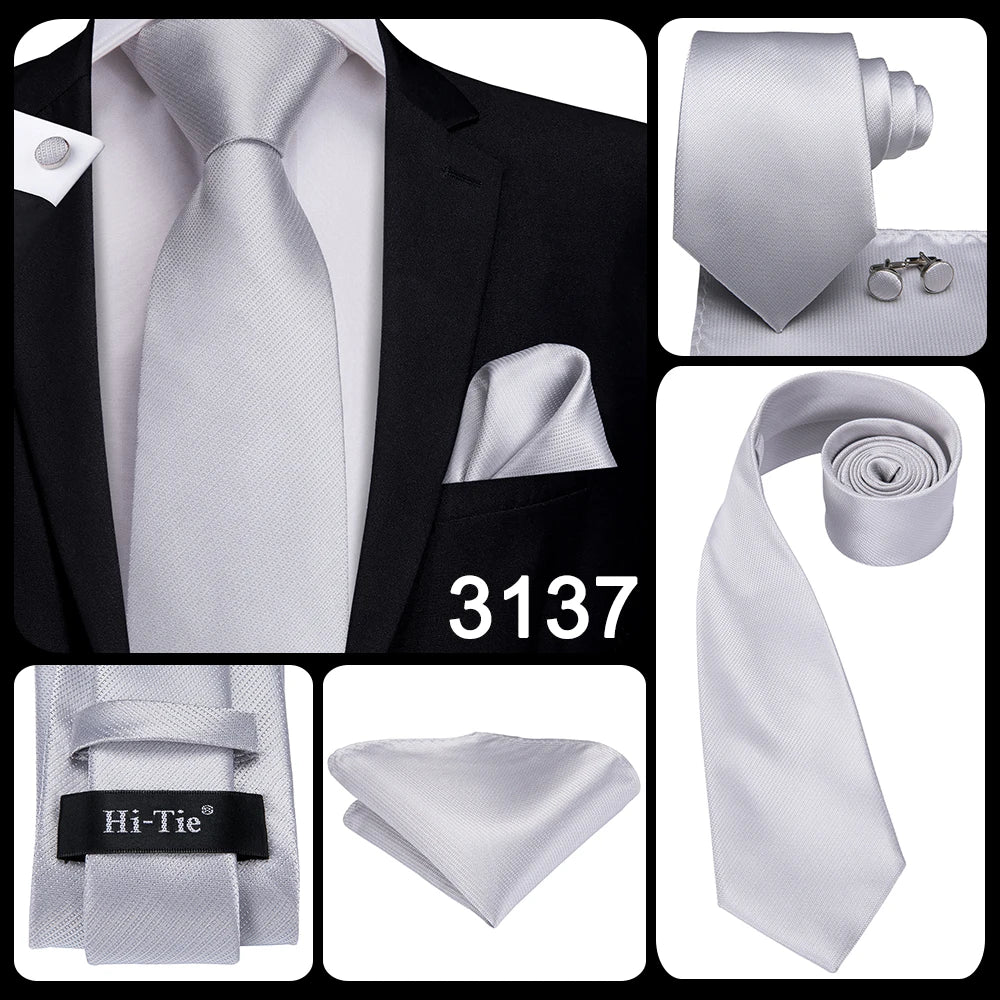 Hi-Tie White Black Red Striped Novelty Tie For Men Silk Wedding Tie Gravat Hanky Cufflink Fashion Design Business