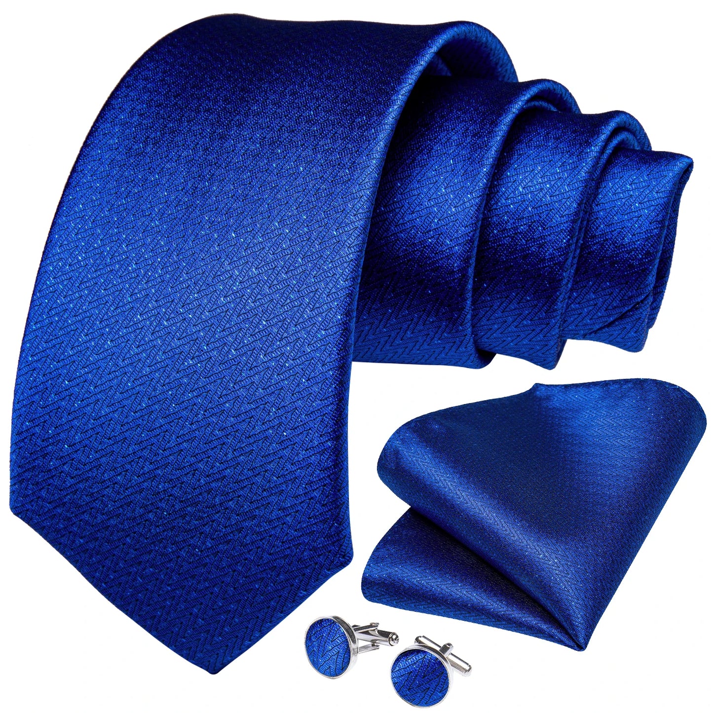 Royal Blue Solid Men's Silk Ties Brooch Handkerchief Set Formal Business Wedding Necktie Men Neckwear Accessories 10% OFF