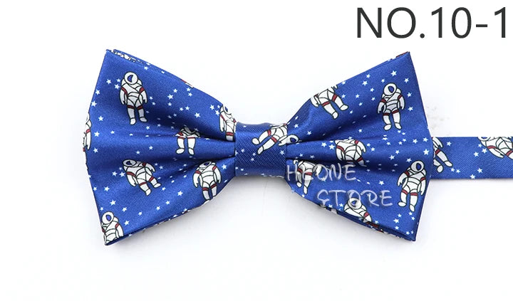 2025 New Men Bow Ties 100% Microfiber Jacquard Woven Blue Cartoon Animal Pattern Bowtie For Party Wedding Festival Family Gift