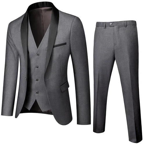 Black Men's Suit 3 Pieces, Business Wedding Terno Masculino, Fashion Slim Fit Costume Homme, Blue Red Gray, Asian Size M-4XL 5XL