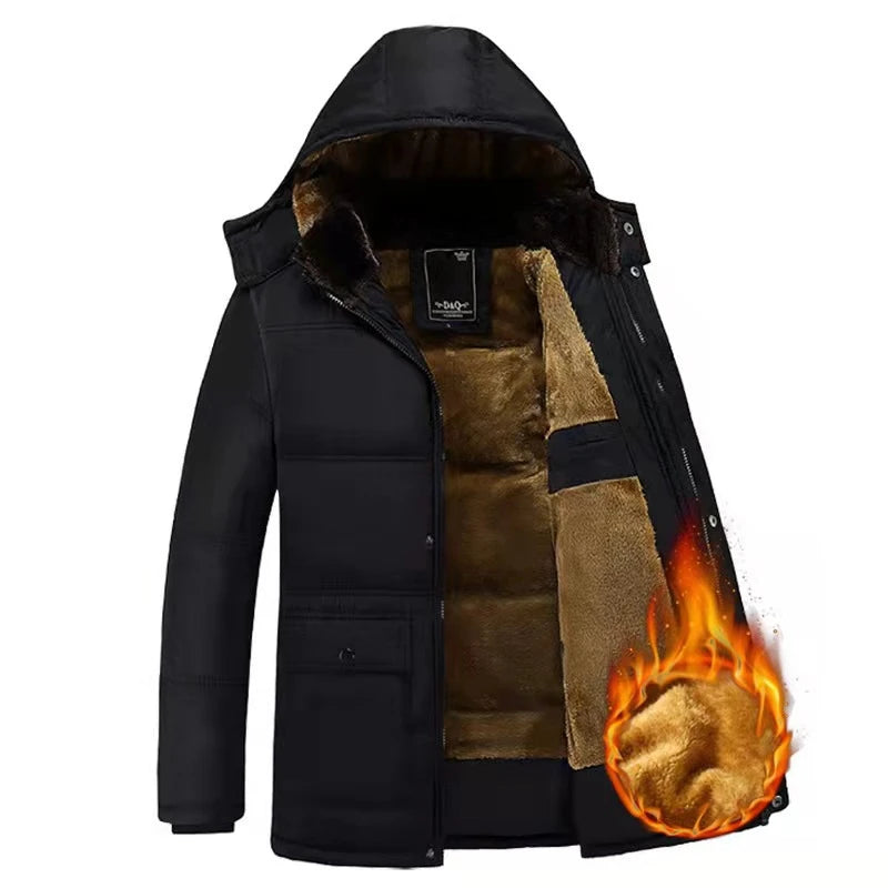 Parka Men Coats 2025 Winter Jacket Men Thicken Hooded Waterproof Outwear Warm Coat Casual Mens Jackets Overcoat Fur Thicking