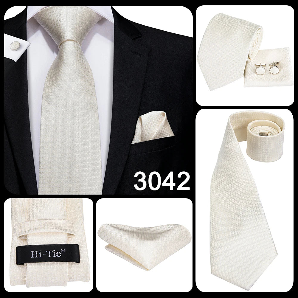 Hi-Tie White Black Red Striped Novelty Tie For Men Silk Wedding Tie Gravat Hanky Cufflink Fashion Design Business