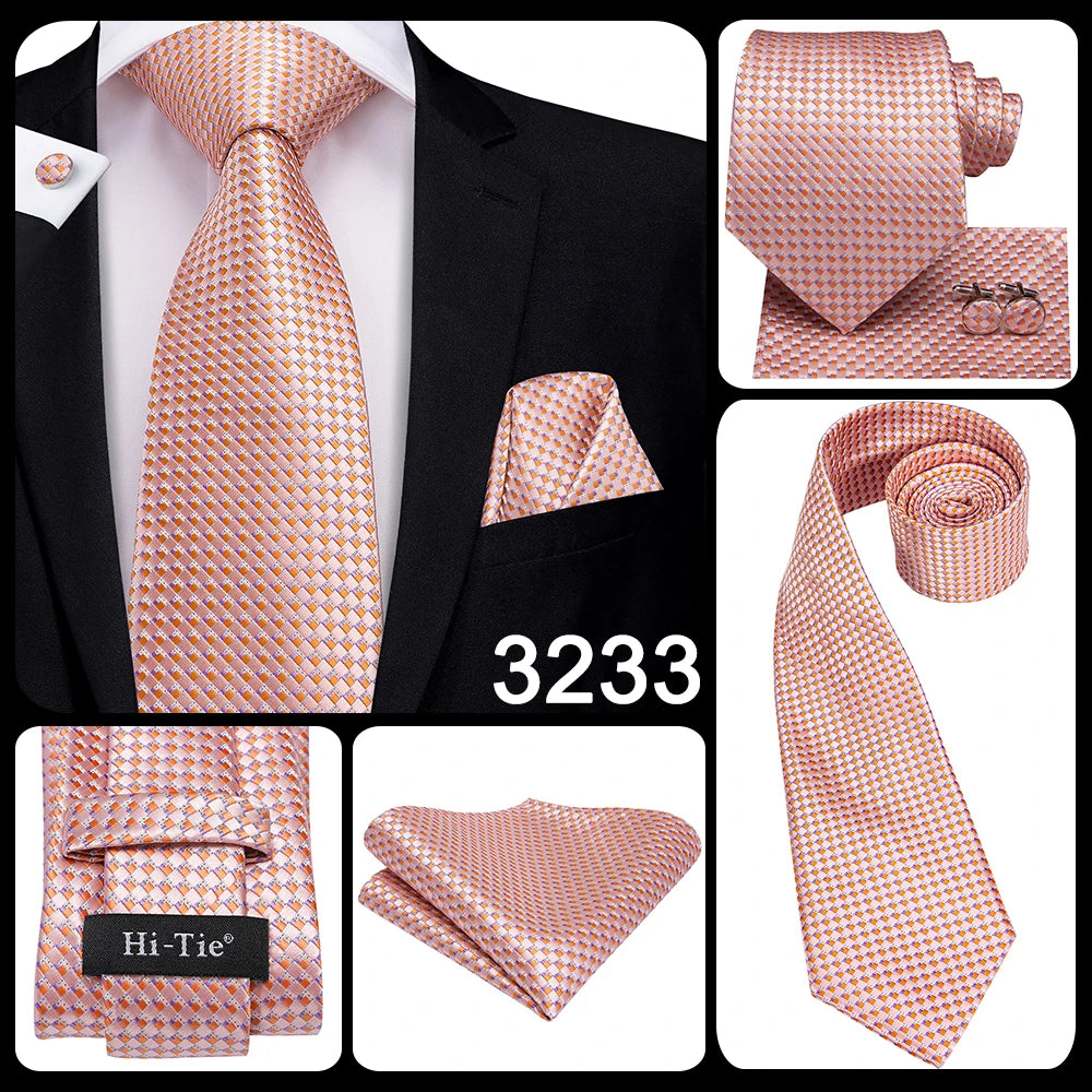 New 2025 Clasic Grey Tie for Men Silk Fabric Jacquard Woven Tie Hanky Cufflinks Set for Men Designer Fashion Silk Ties SN-1466