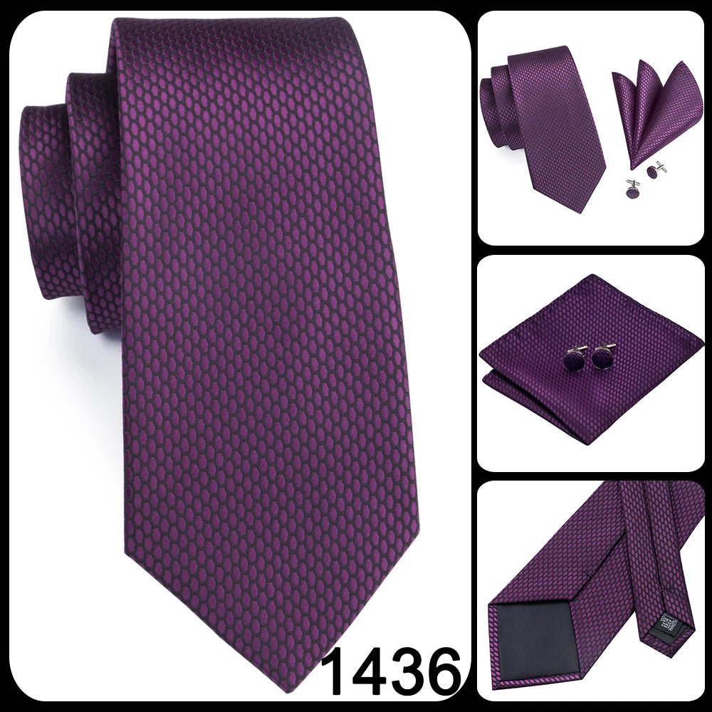 New 2025 Clasic Grey Tie for Men Silk Fabric Jacquard Woven Tie Hanky Cufflinks Set for Men Designer Fashion Silk Ties SN-1466