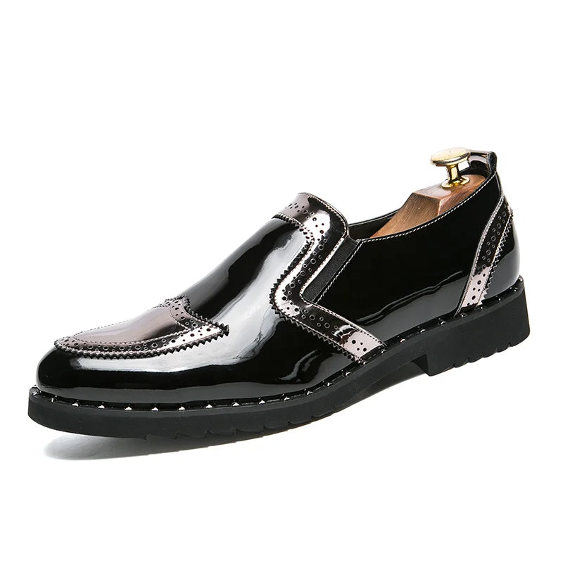 38-48/6.5-14 Golden Upper Patent Leather Dress Shoes Oxford Fashion  Slip on Men Loafers Shoes