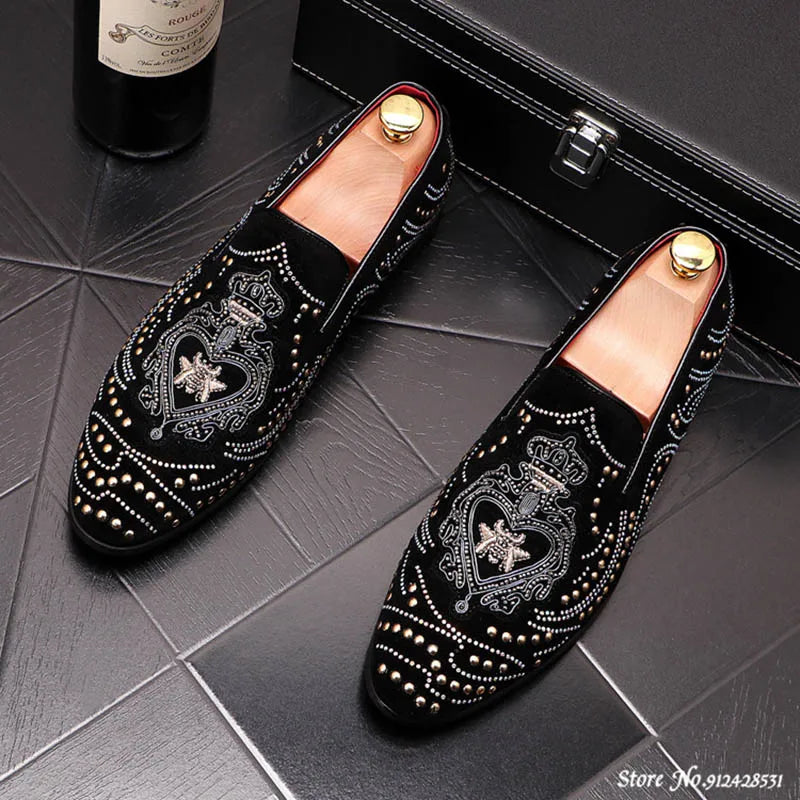 TINTINOS 2024 New Fashion Men Pointed Rivet Embroidery Rhinestone Casual Oxford Shoes Wedding Groom Driving Homecoming Business Footwear